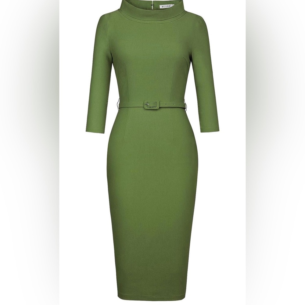 MUXXN Women's 1950s Vintage 3/4 Sleeve Elegant Collar Cocktail Evening Dress